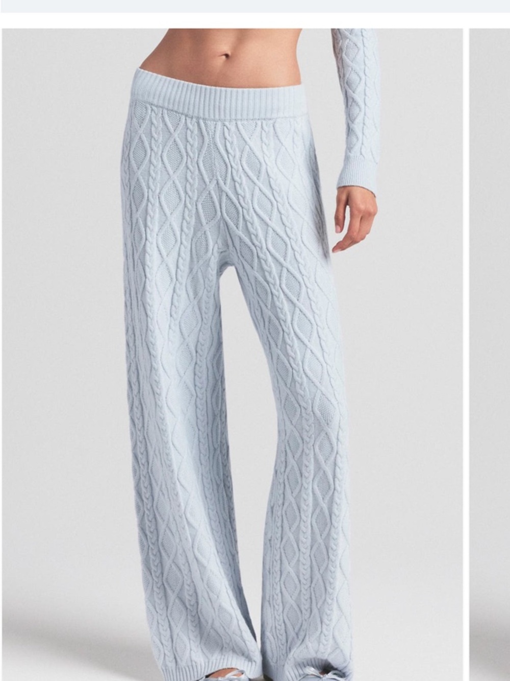 SKIMS Cable-Knit Wide Leg Pants in Light Blue